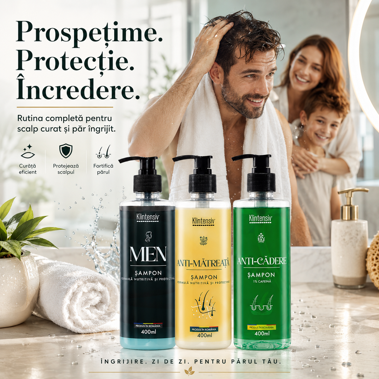 Șampon anti-cădere Klintensiv 400 ml și bidon 5 litri pentru saloane hoteluri firme și reumplere