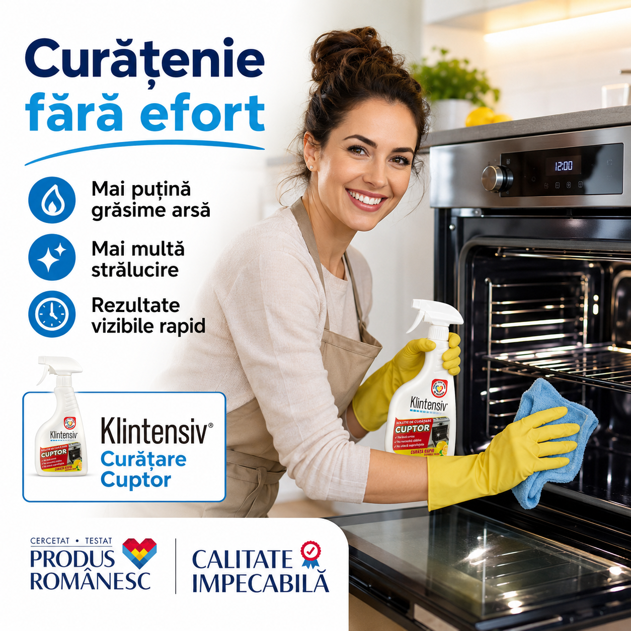 Curățare cuptor Klintensiv instrucțiuni aplicare degresare clătire și finisaj fără urme