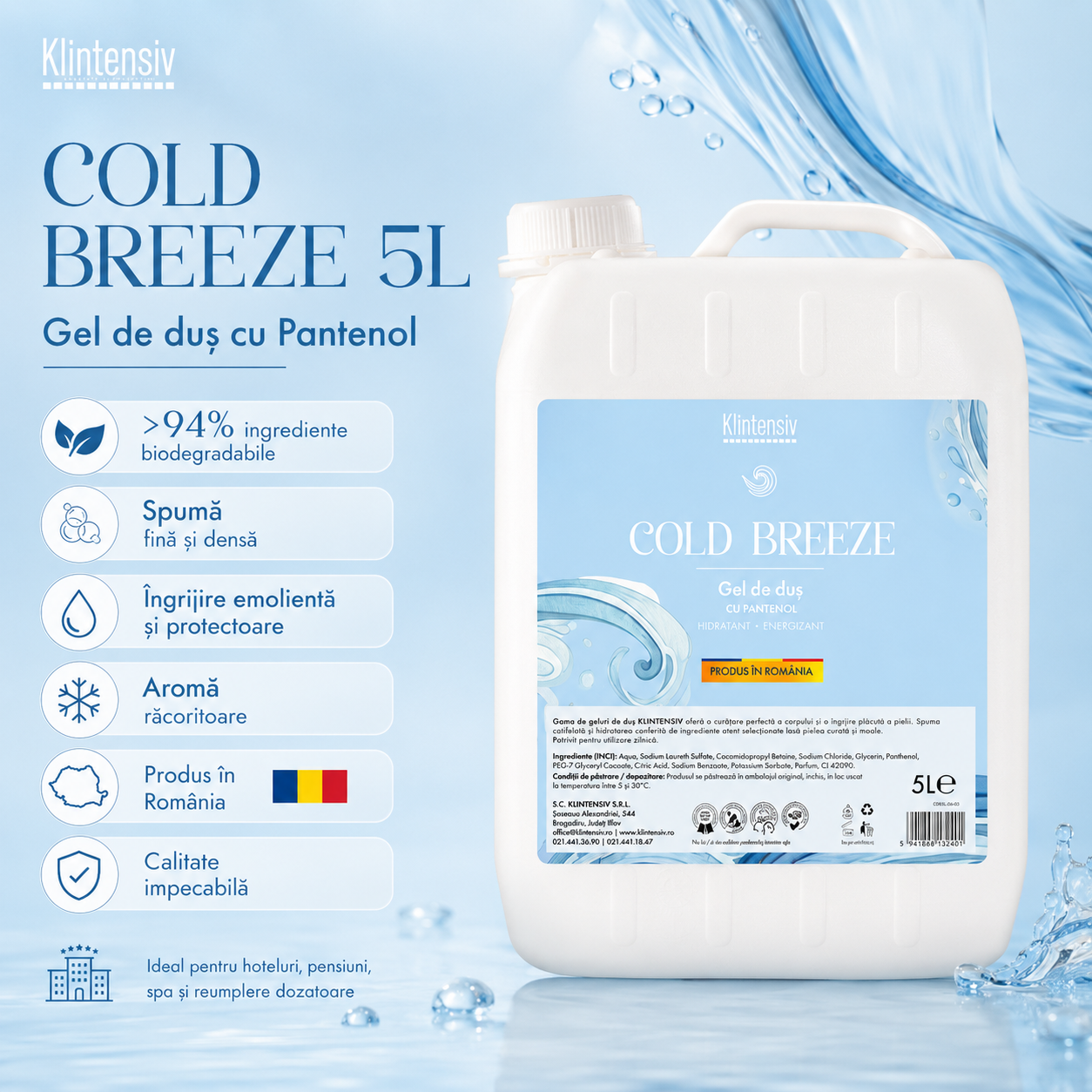 Gel de duș Cold Breeze Klintensiv cu parfum fresh și spumă fină pentru piele