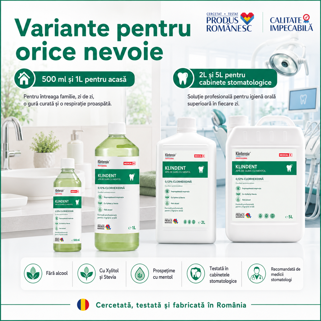 KLINDENT soluție igienă orală pentru acasă cabinete stomatologice clinici și reumplere 5 litri