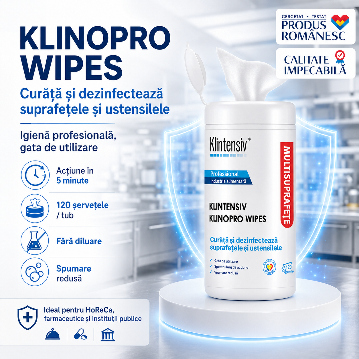 Klinopro Wipes compatibile cu ceramică sticlă inox polimeri lemn tratat și metale