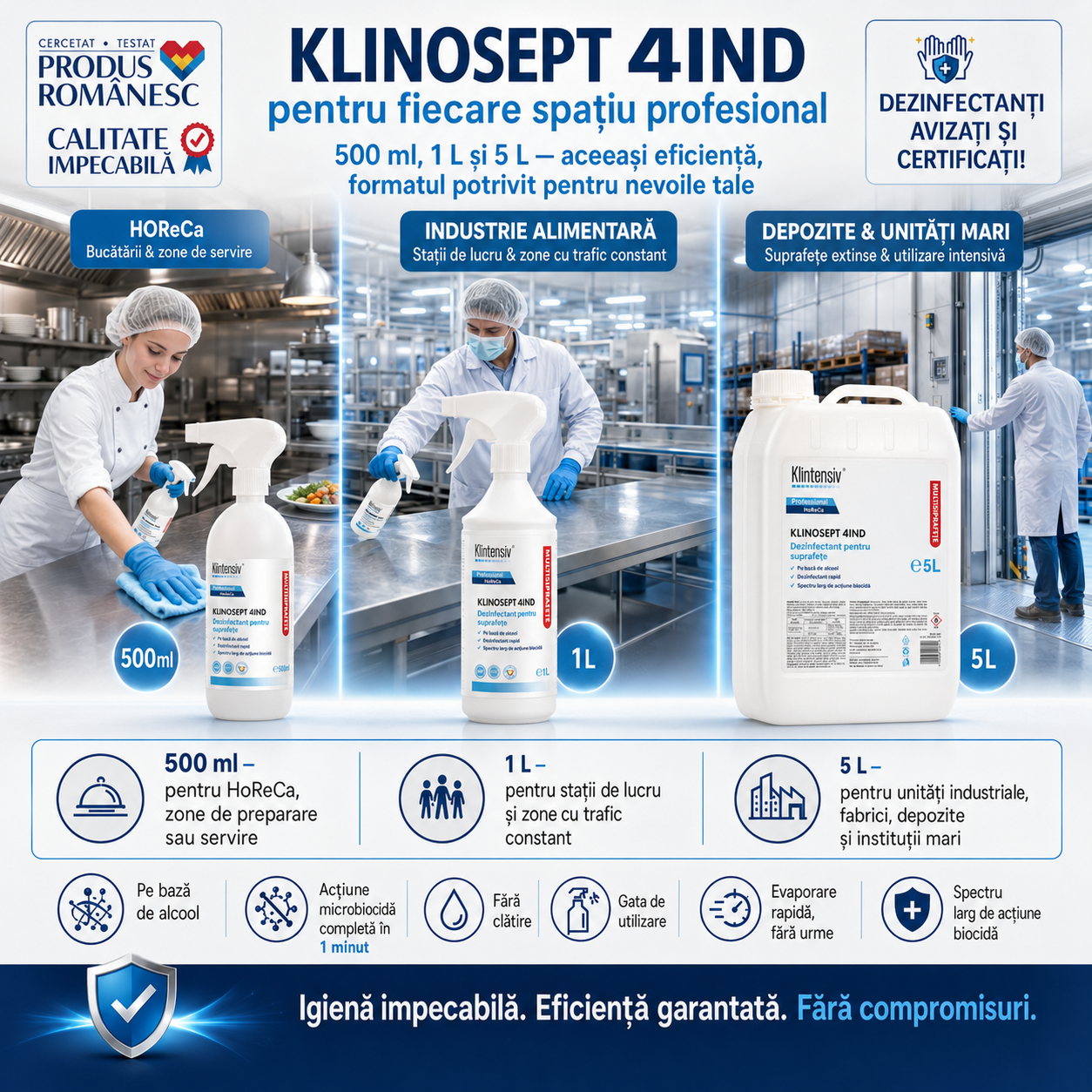 Klinosept 4Ind compatibil cu inox alimentar plastic lemn ceramică teflon silicon sticlă PVC