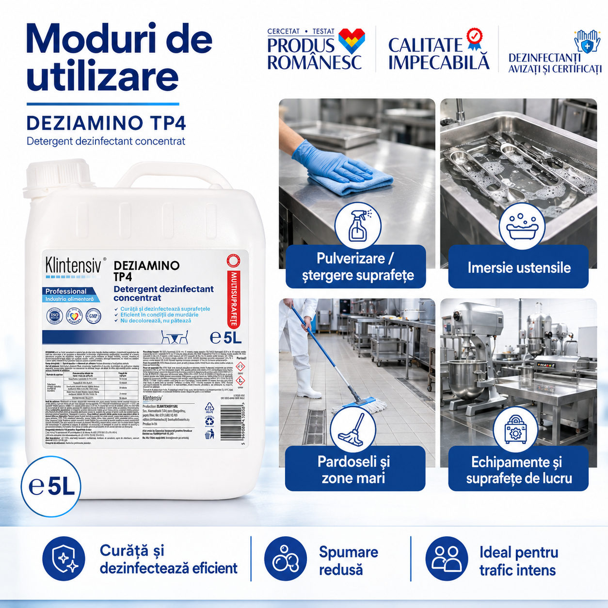 Instrucțiuni utilizare DEZIAMINO diluție 0,5% 0,75% pulverizare ștergere imersie și clătire
