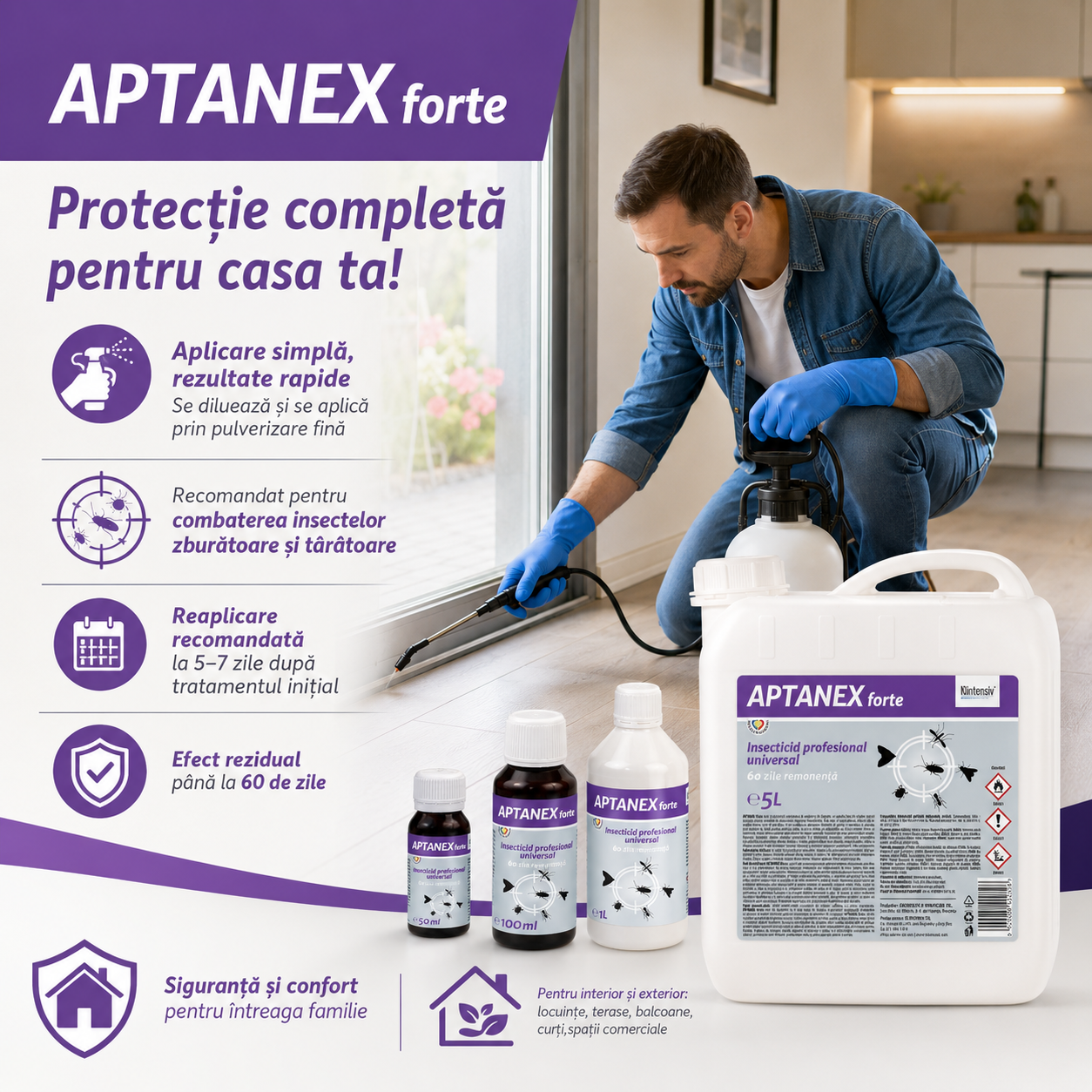 Instrucțiuni utilizare APTANEX aplicare cu pulverizator sau nebulizator efect rezidual 60 zile