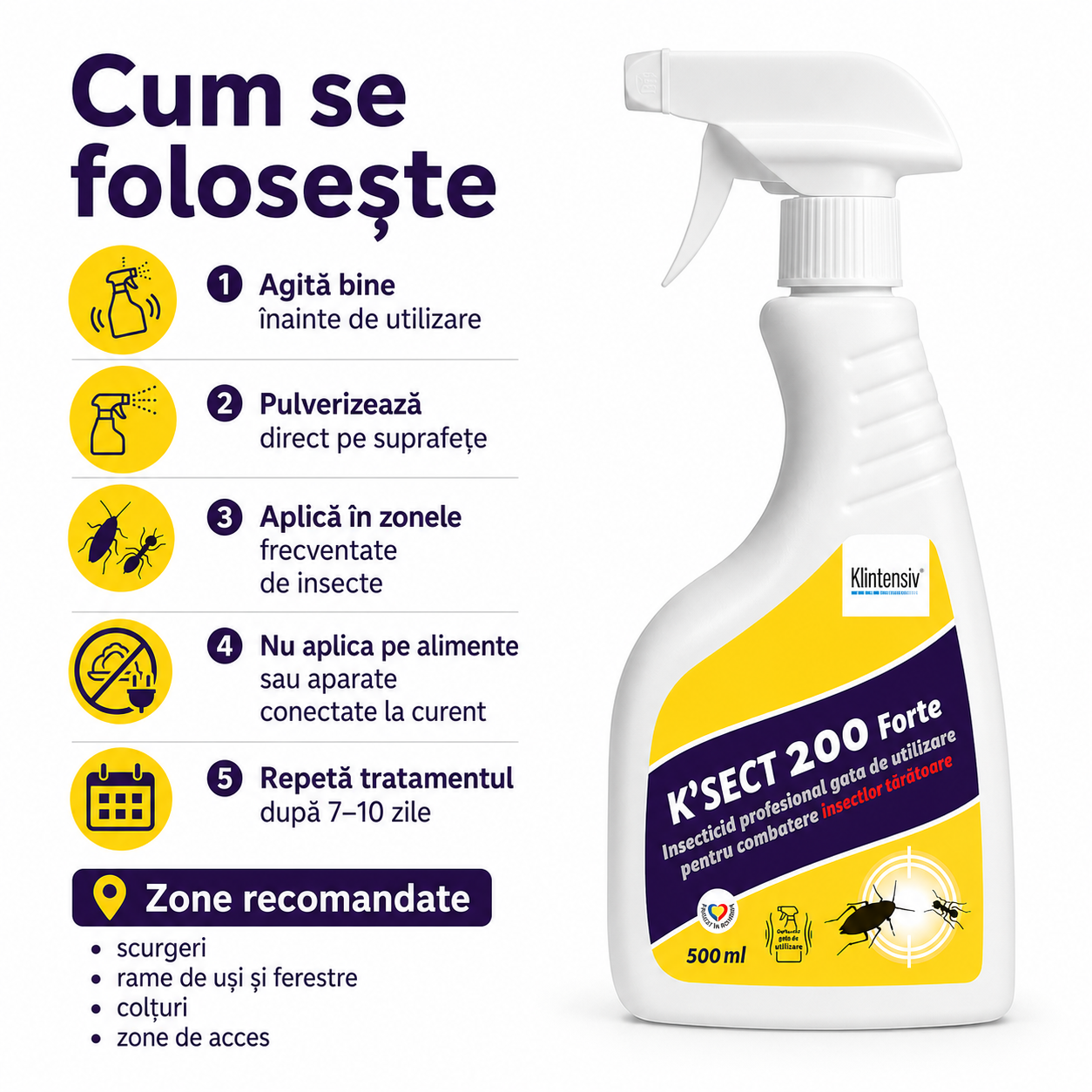 Instrucțiuni utilizare K-Sect 200 Forte pulverizare directă pentru insecte t&acirc;r&acirc;toare