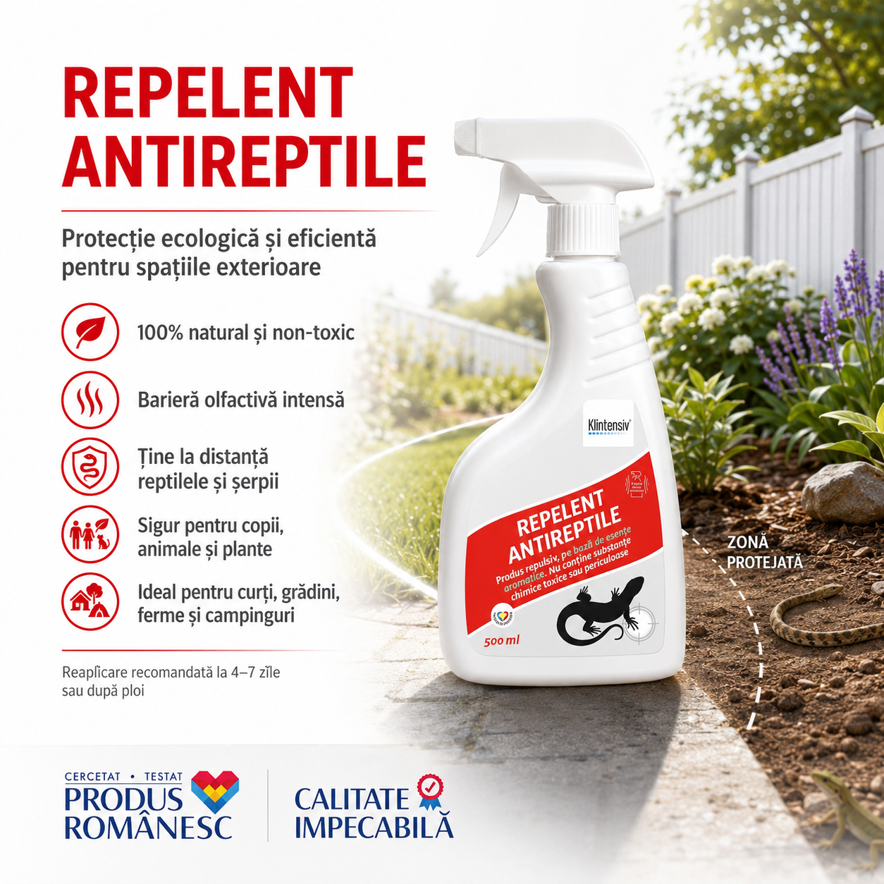 Instrucțiuni utilizare repelent natural pulverizare pe garduri curți grădini ferme și depozite