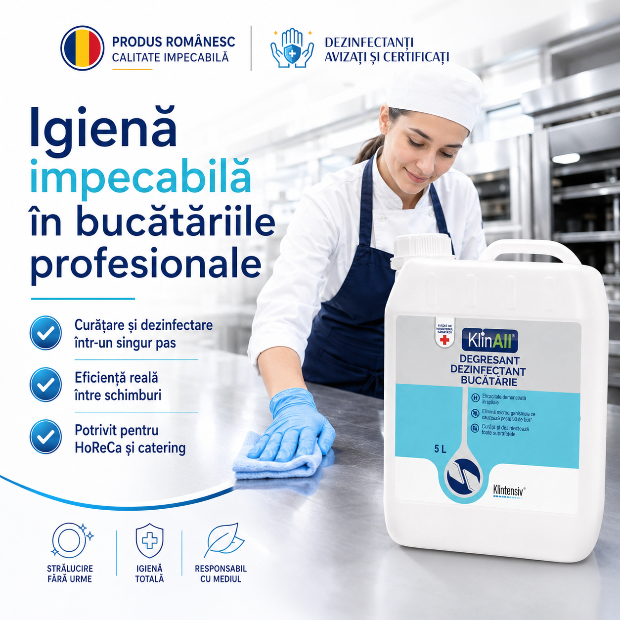 Instrucțiuni utilizare KlinAll Klintensiv pulverizare ștergere suprafețe timp de contact 5 minute