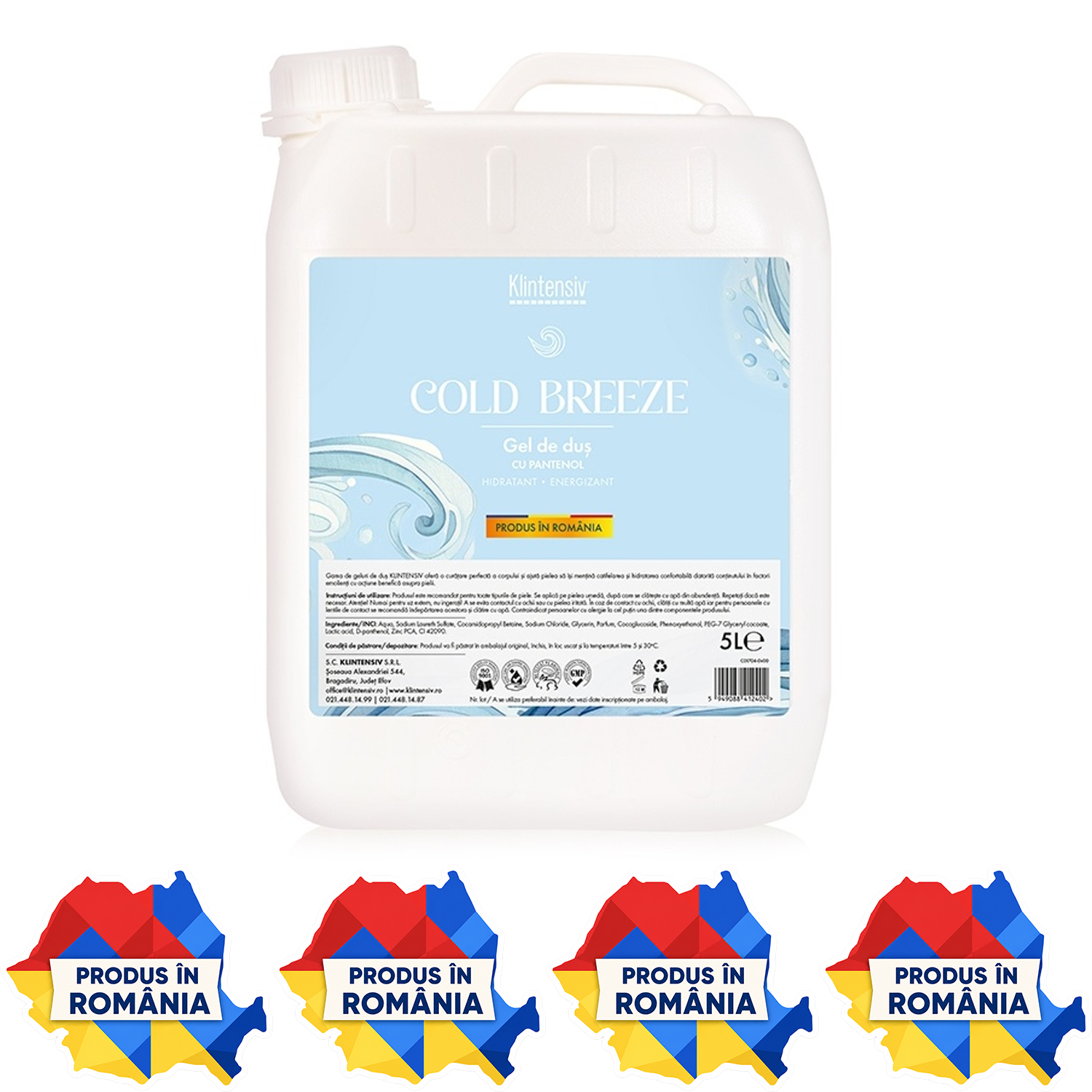 Gel de duș Klintensiv Cold Breeze 400 ml și 5 litri cu aromă fresh răcoritoare