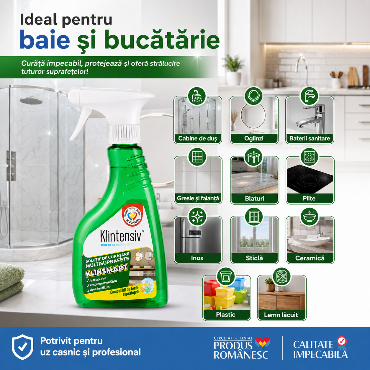 Klintensiv KlinSmart soluție profesională de curățare cu miros proaspăt fără parabeni