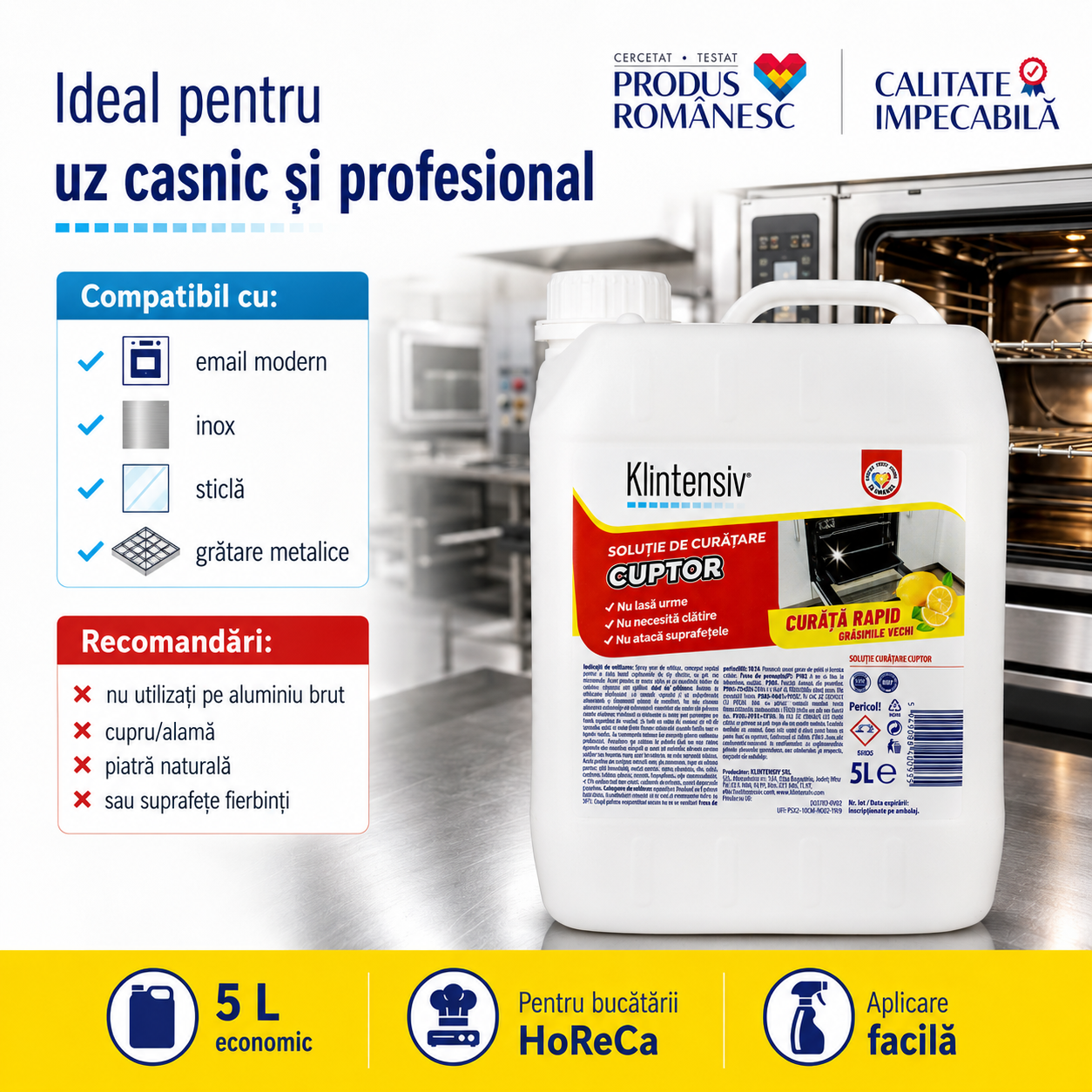Klintensiv soluție curățare cuptor 500 ml pentru inox email modern sticlă și grătare metalice