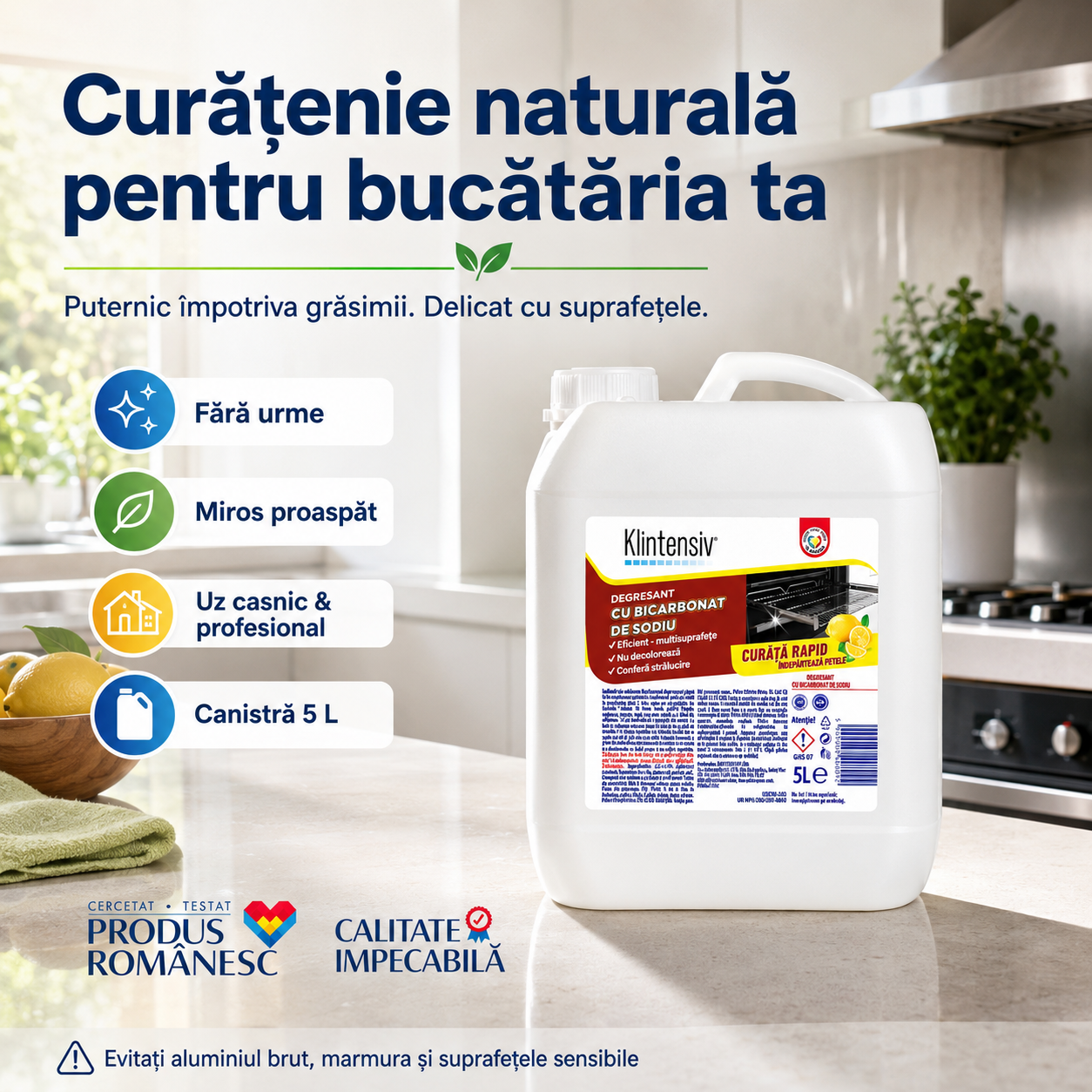 Klintensiv degresant cu bicarbonat de sodiu 500 ml pentru uz casnic și profesional