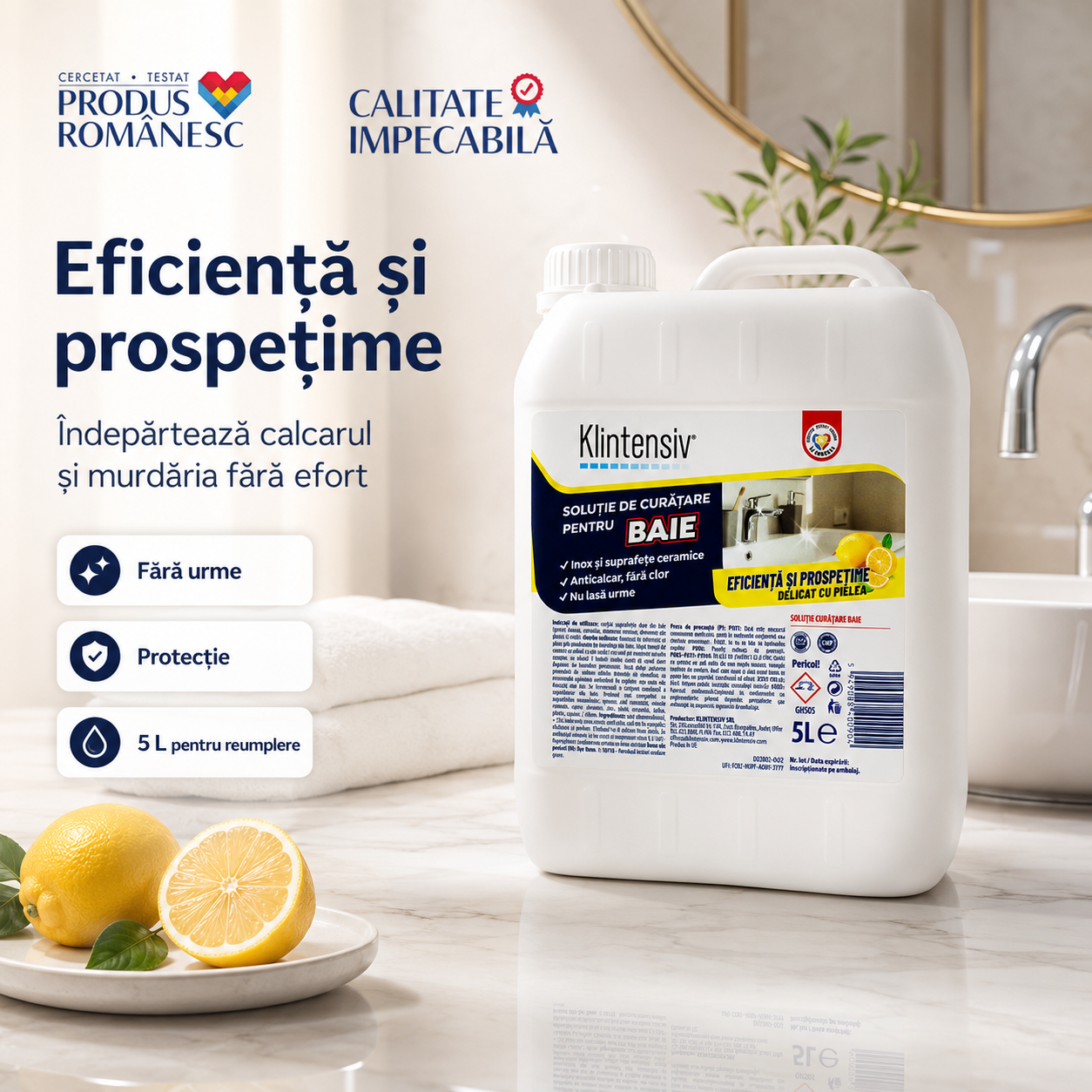 Klintensiv soluție curățare baie profesională 500 ml pentru uz casnic hoteluri clinici și spa-uri