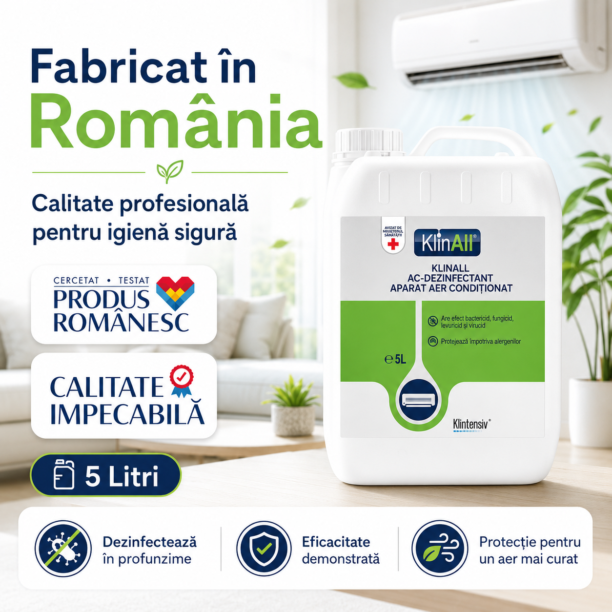 Instrucțiuni utilizare KlinAll Dezinfectant Aer Condiționat fără diluare pentru unități interioare A C