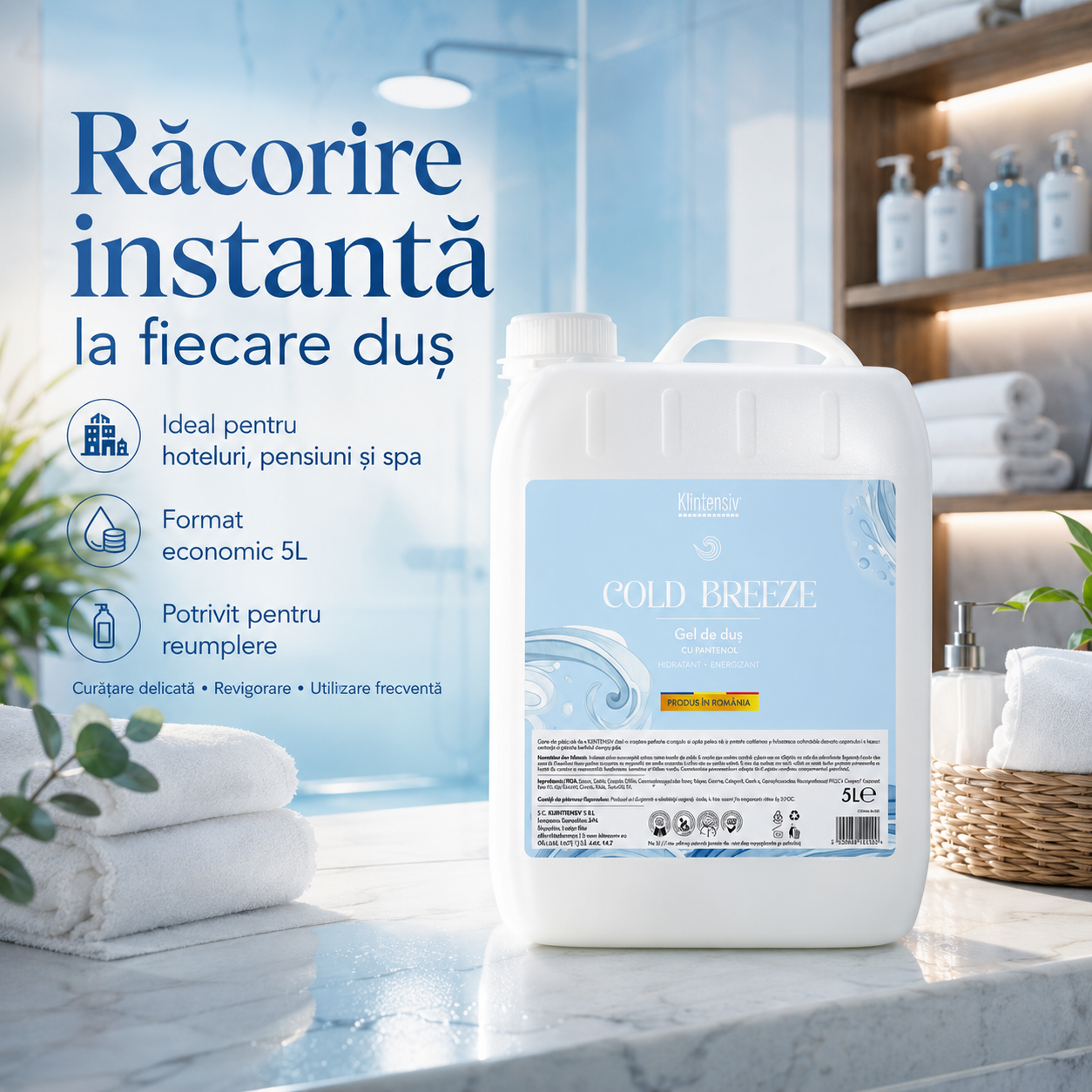Gel de duș Klintensiv Cold Breeze peste 94 la sută ingrediente biodegradabile și efect emolient