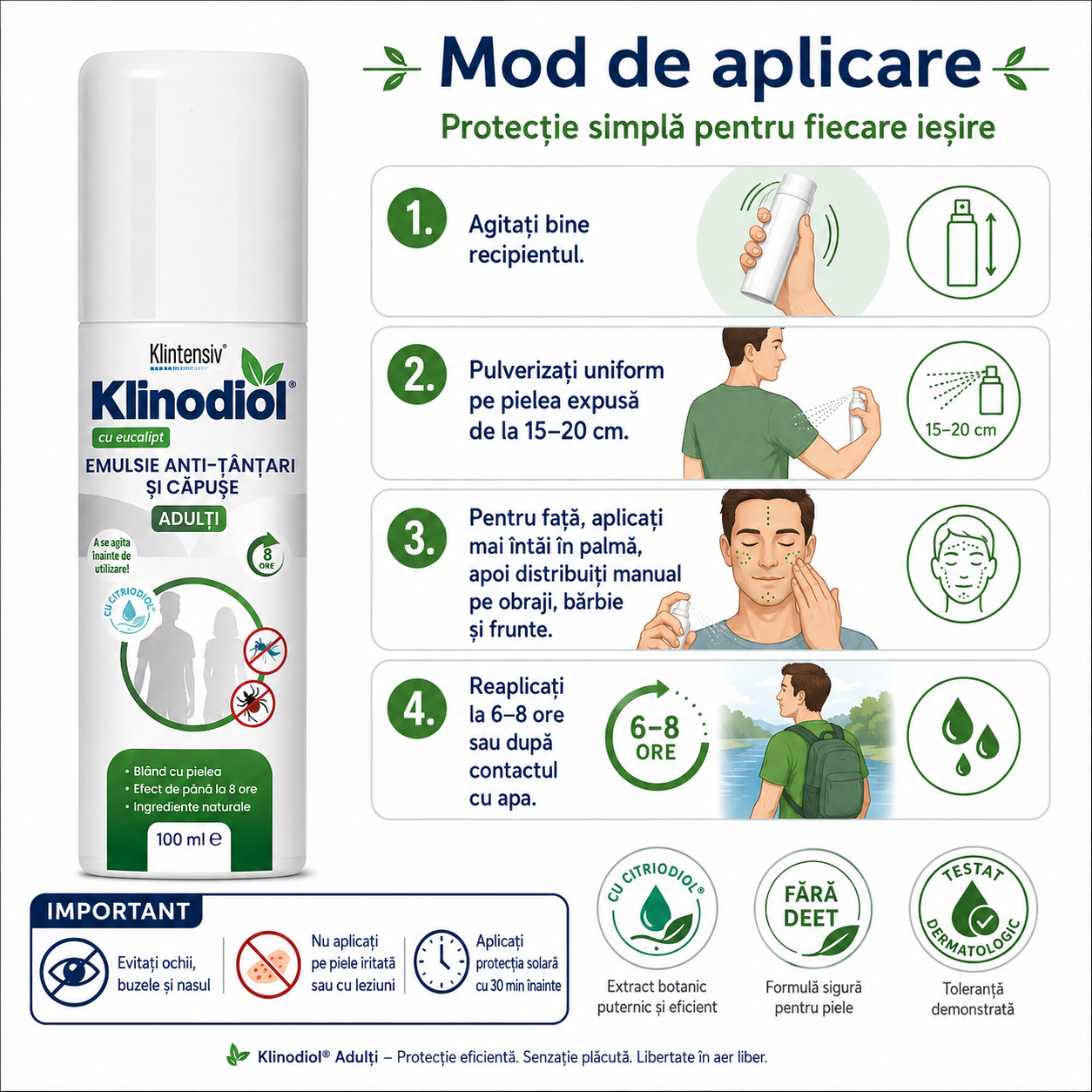 Klinodiol spray repelent adulți pentru vacanțe drumeții camping parc și activități &icirc;n aer liber