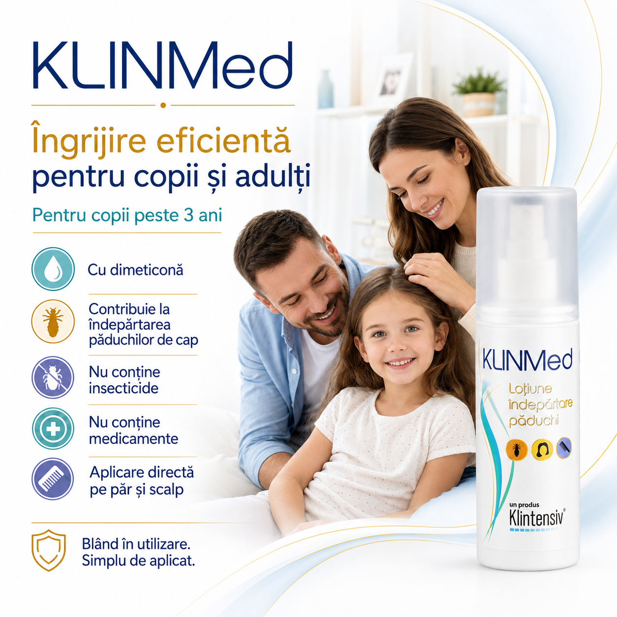 KLINMed loțiune cu dimeticonă pentru păr și scalp infestat cu păduchi de cap