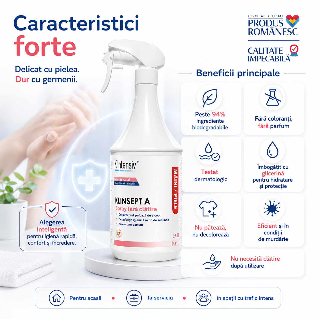 Ambalaje Klinsept A 1 litru și 5 litri pentru utilizare profesională și reumpleri