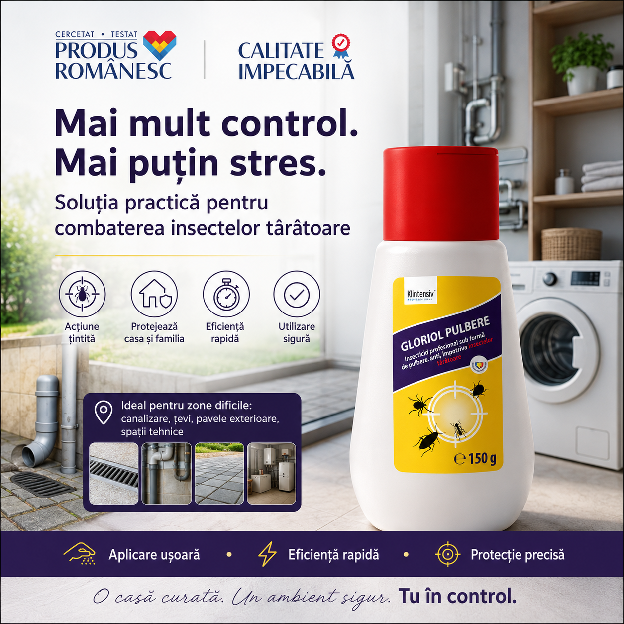 Compoziție GLORIOL pulbere insecticidă cu Tetrametrin 2% și atractanți