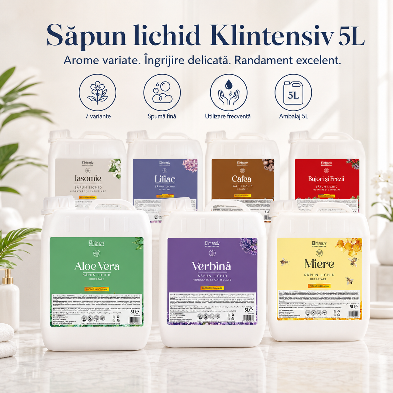Instrucțiuni utilizare săpun lichid Klintensiv umezire spumare minimum 15 secunde și clătire