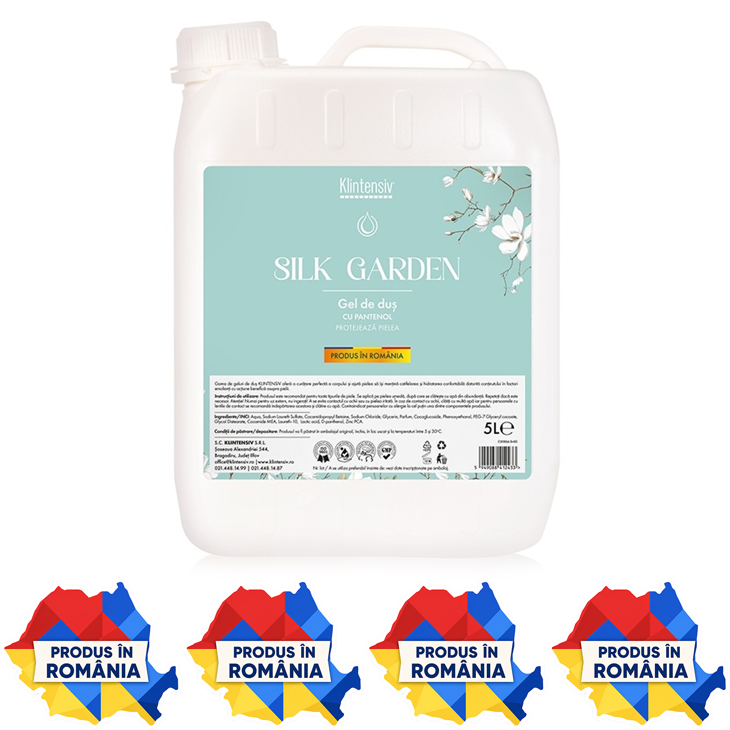 Gel de duș Klintensiv Silk Garden 400 ml și 5 litri cu parfum elegant și spumă fină