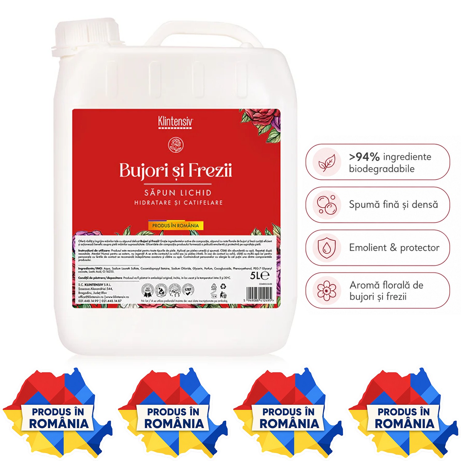 Săpun lichid Klintensiv 500 ml și 5 litri pentru m&acirc;ini și tegumente cu spumă fină