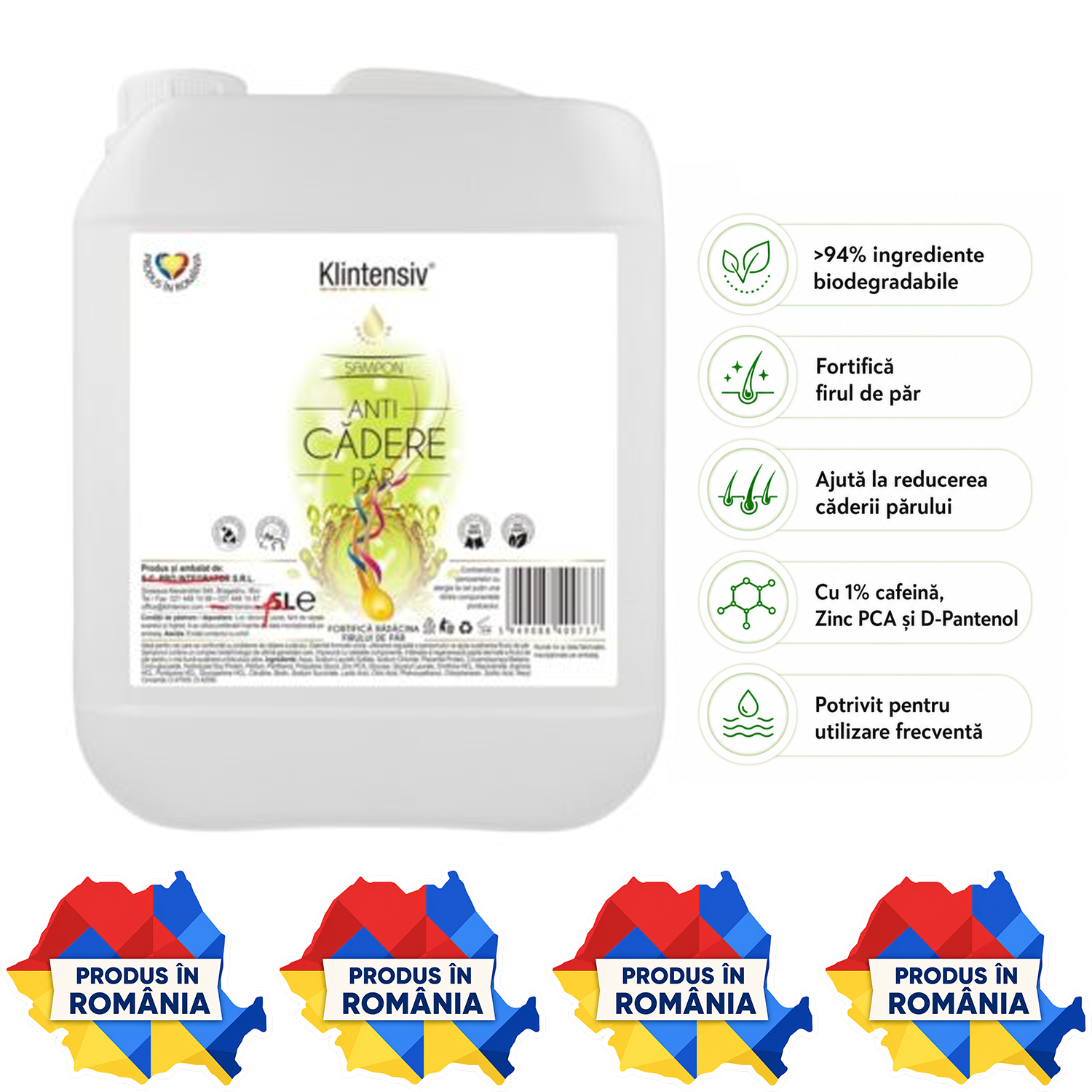 Șampon anti-cădere Klintensiv 400 ml produs rom&acirc;nesc pentru fortificarea firului de păr