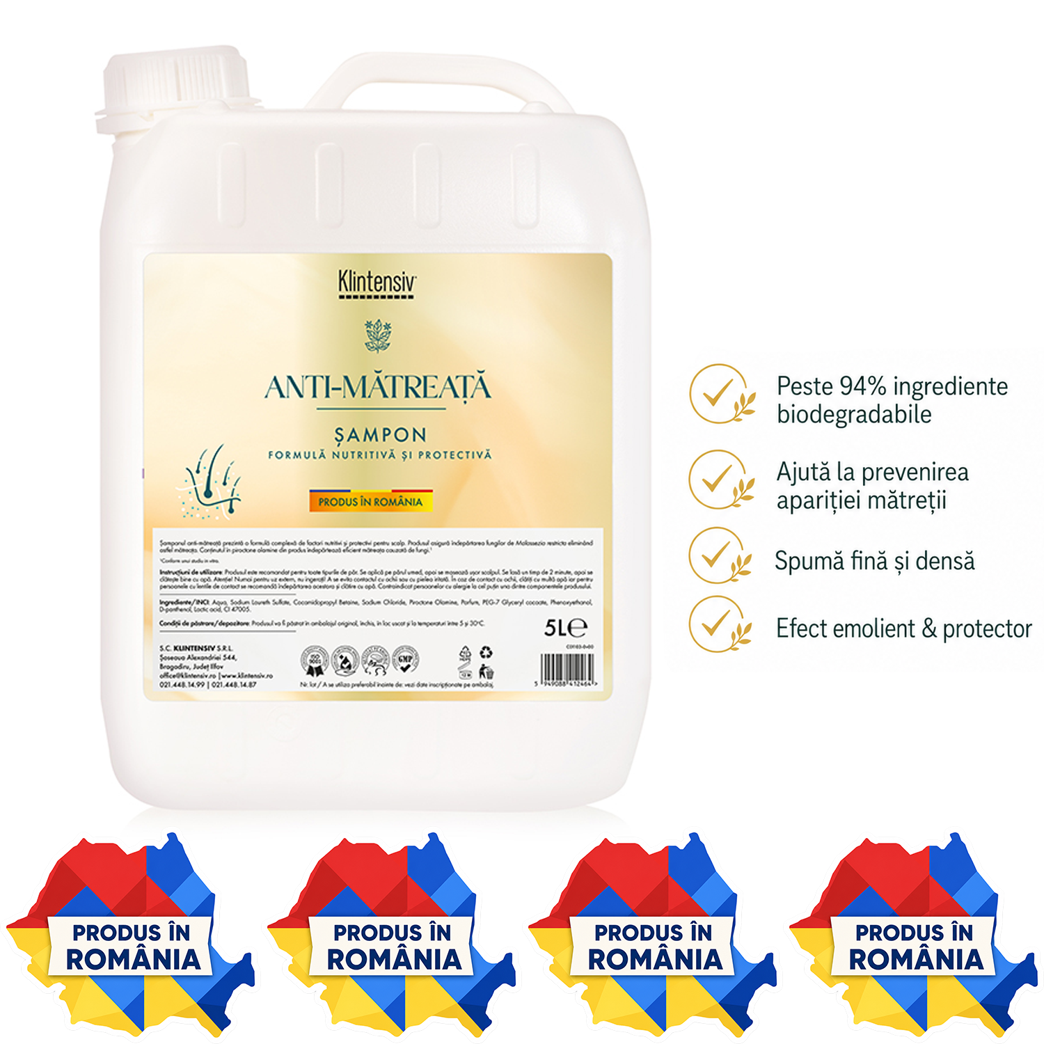 Șampon anti-mătreață Klintensiv cu Piroctone Olamine pentru scalp echilibrat