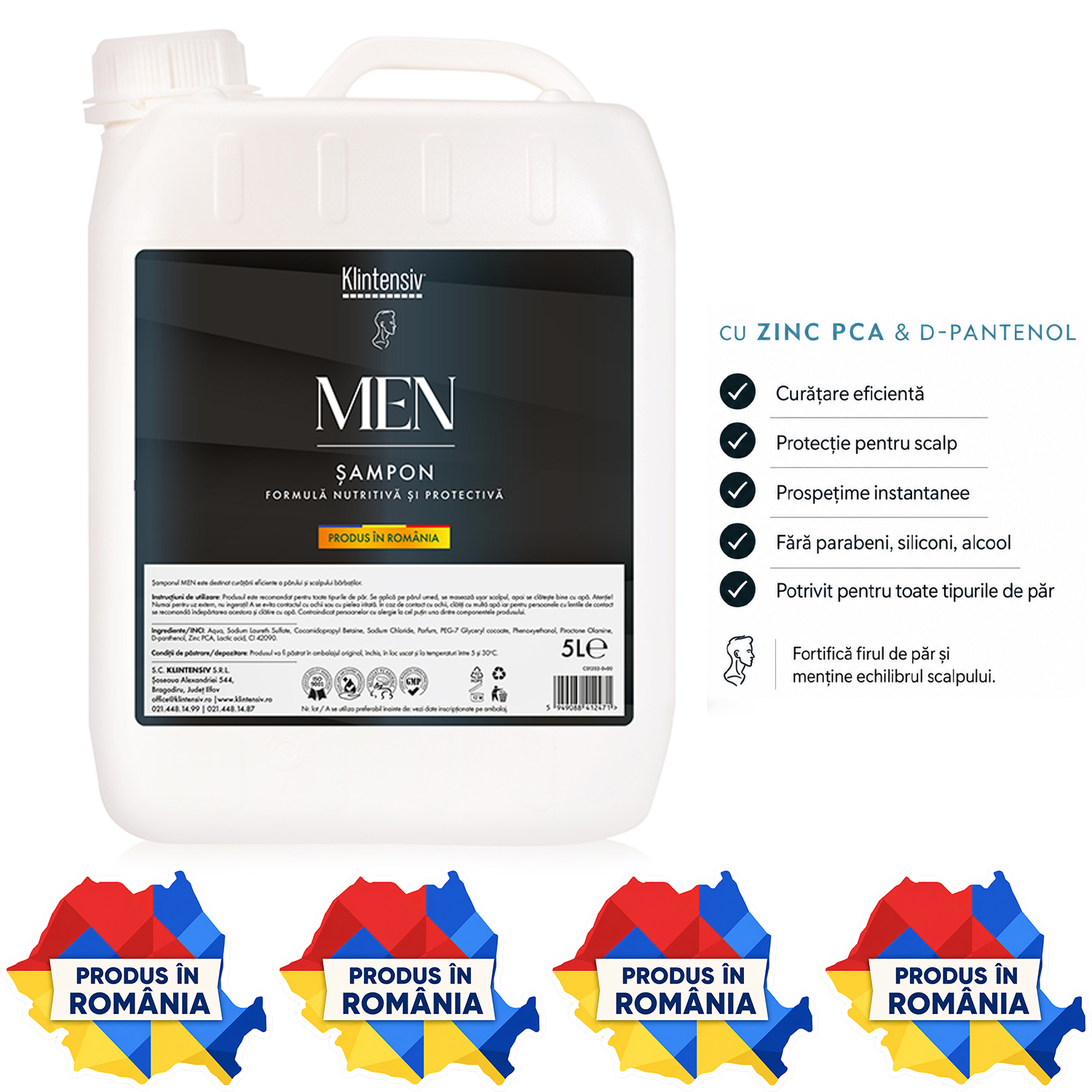 Șampon pentru bărbați Klintensiv cu Zinc PCA și D-Pantenol 400 ml