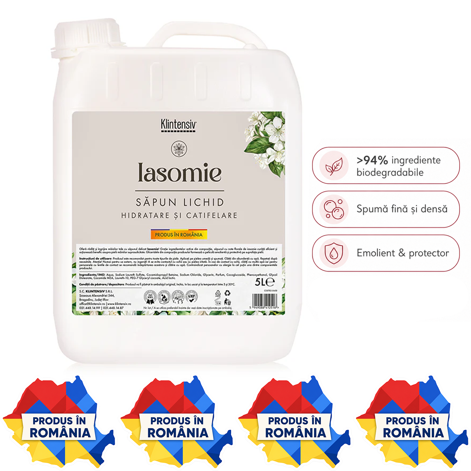 Săpun lichid Klintensiv 500 ml și 5 litri pentru m&acirc;ini și tegumente cu spumă fină