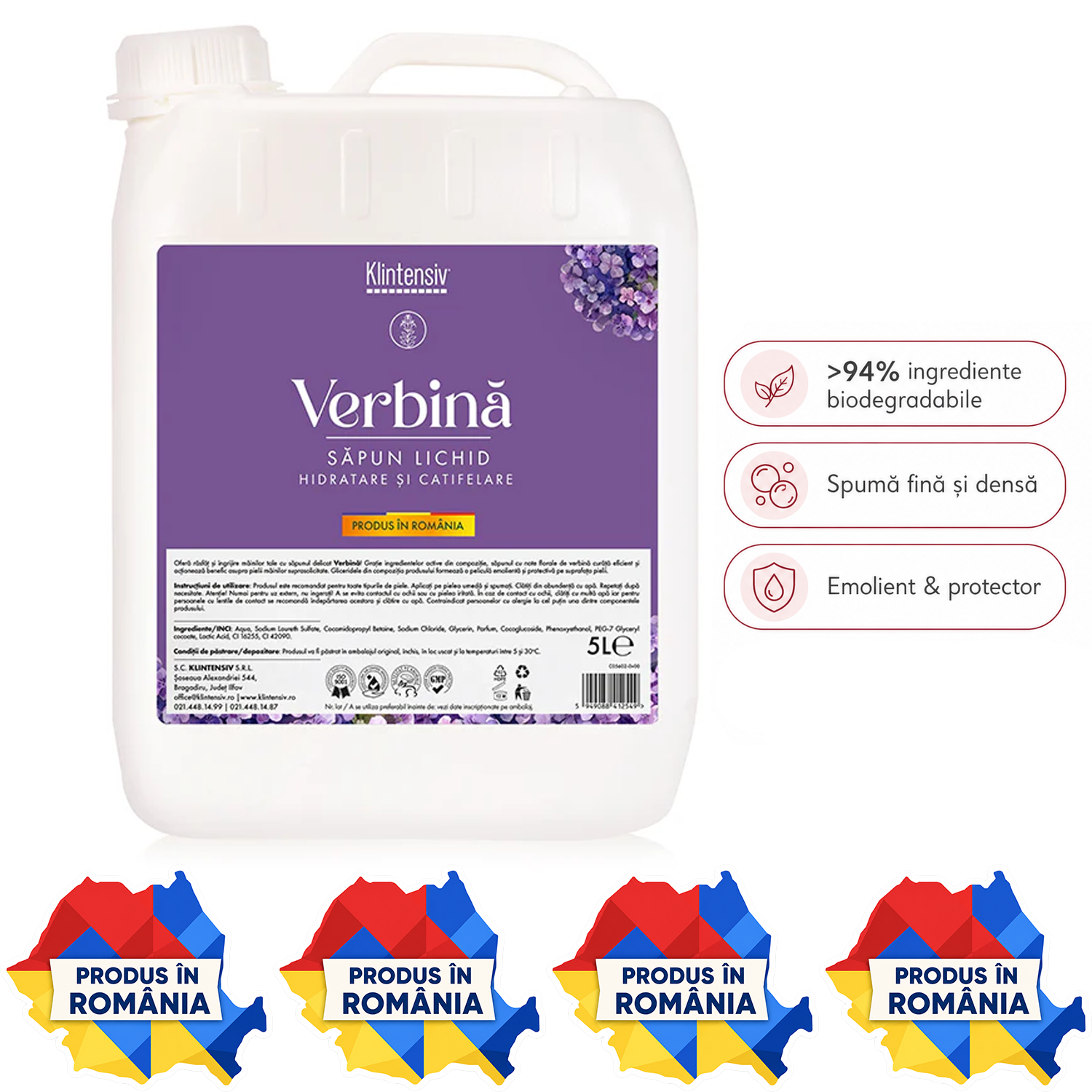 Săpun lichid Klintensiv 500 ml și 5 litri pentru m&acirc;ini și tegumente cu spumă fină