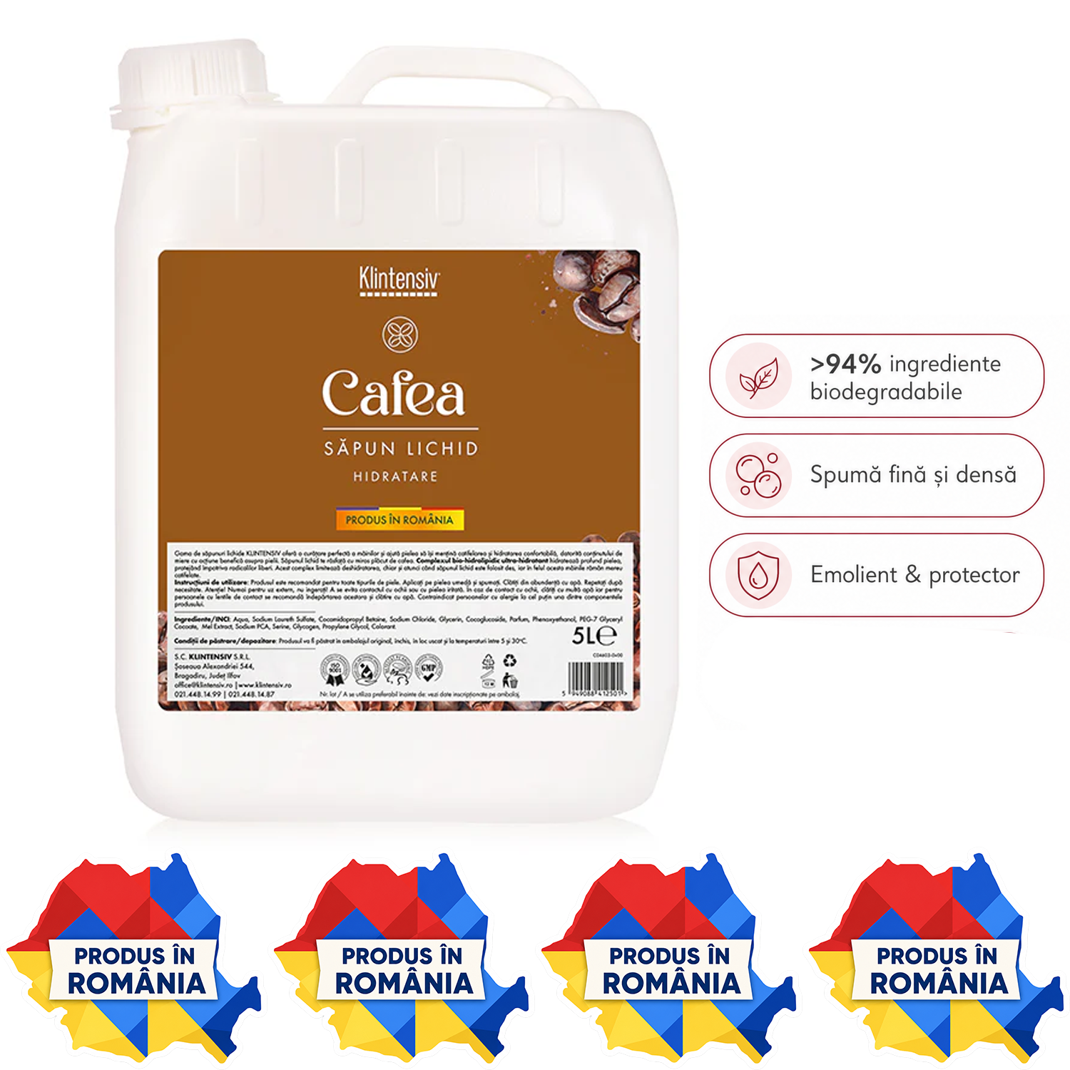 Săpun lichid Klintensiv 500 ml și 5 litri pentru m&acirc;ini și tegumente cu spumă fină