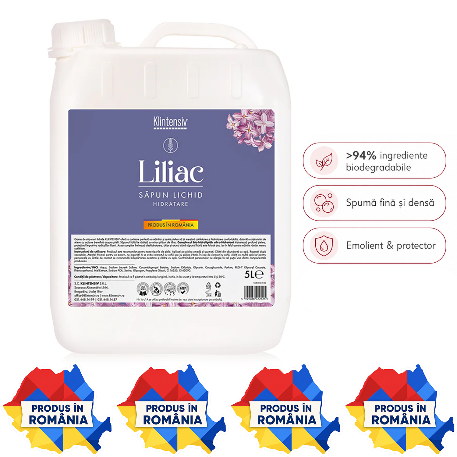 Săpun lichid Klintensiv 500 ml și 5 litri pentru m&acirc;ini și tegumente cu spumă fină