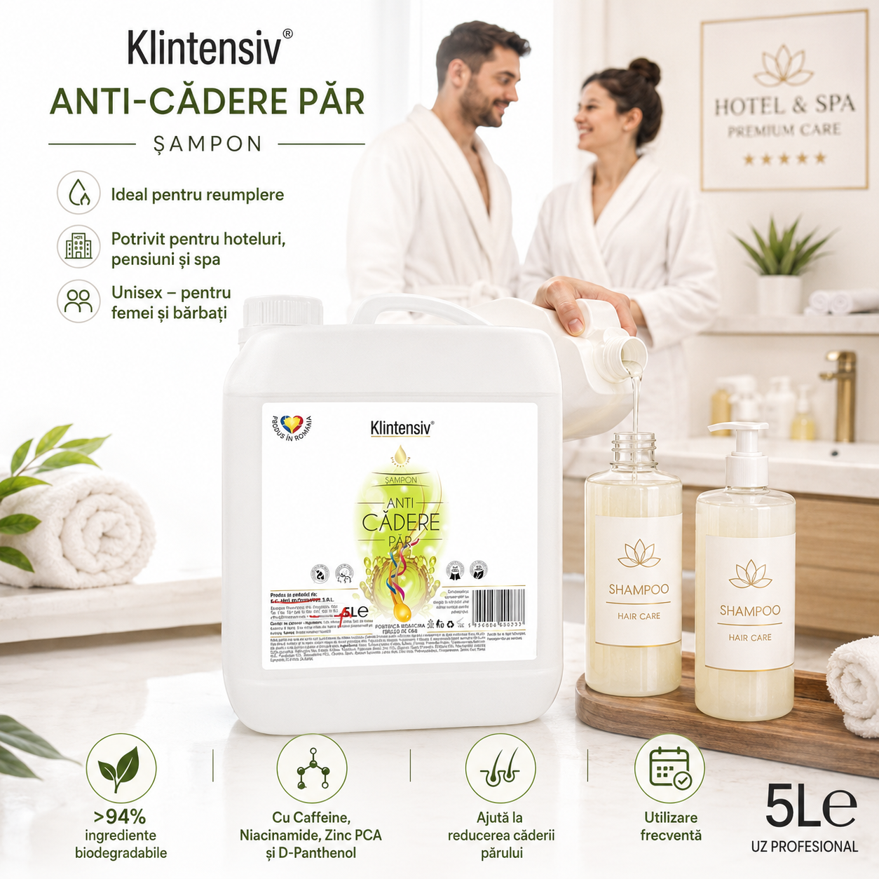 Șampon Klintensiv anti-cădere cu Caffeine Niacinamide Zinc PCA și D-Panthenol