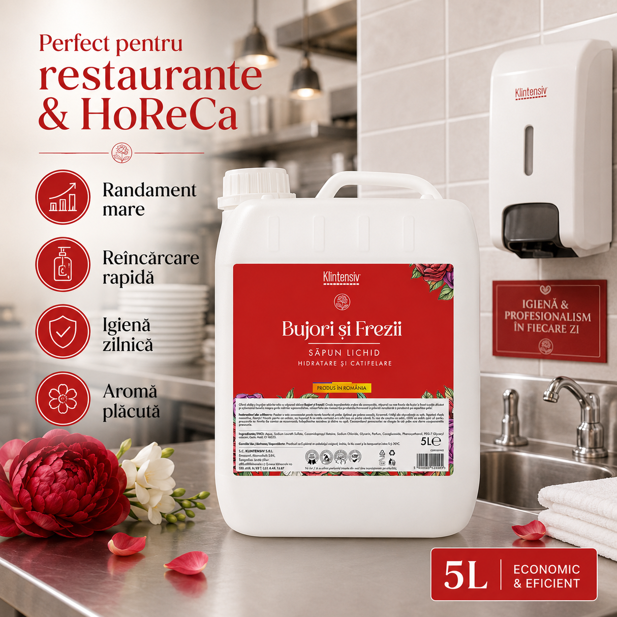 Săpun lichid Klintensiv cu ingrediente biodegradabile spumă fină și efect emolient