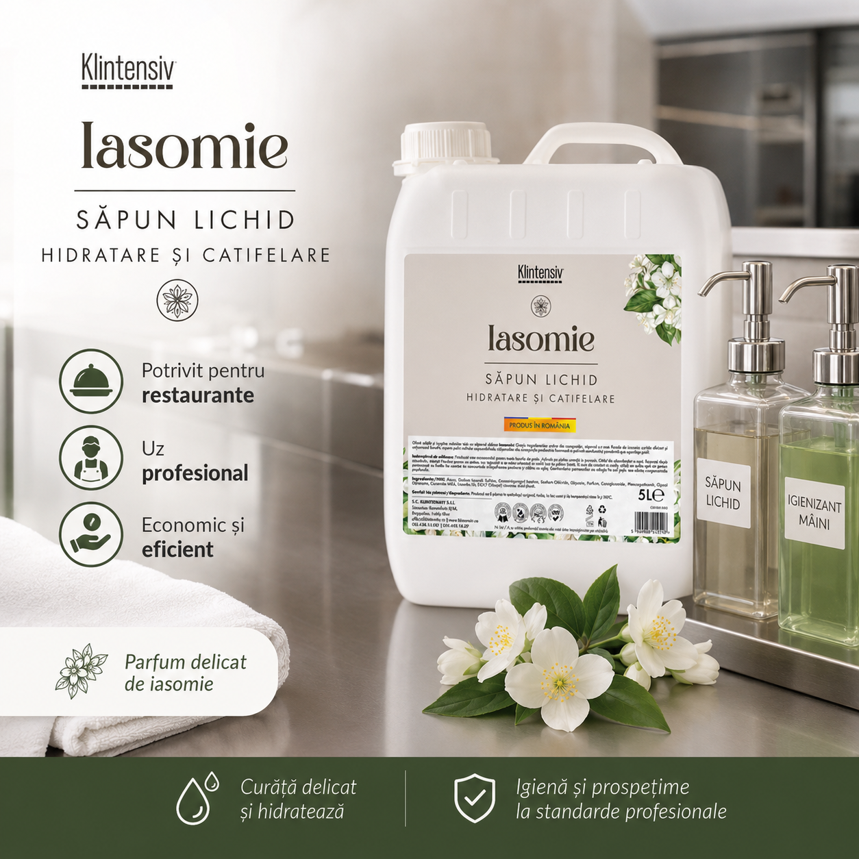 Săpun lichid Klintensiv cu ingrediente biodegradabile spumă fină și efect emolient