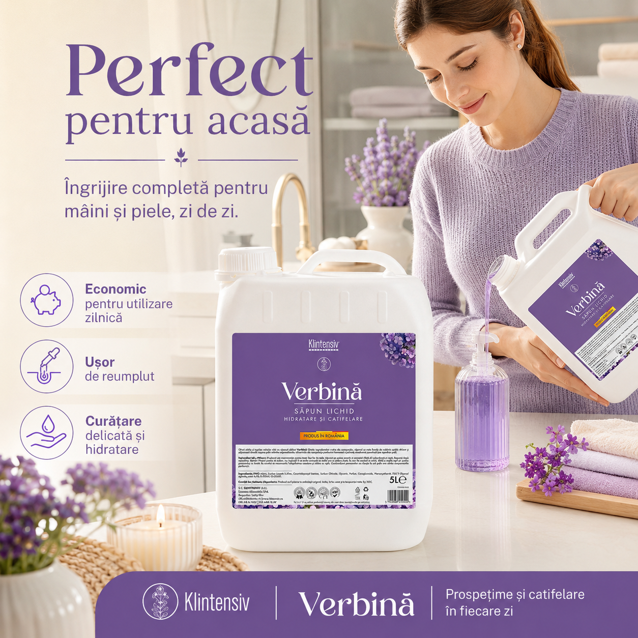Săpun lichid Klintensiv cu ingrediente biodegradabile spumă fină și efect emolient