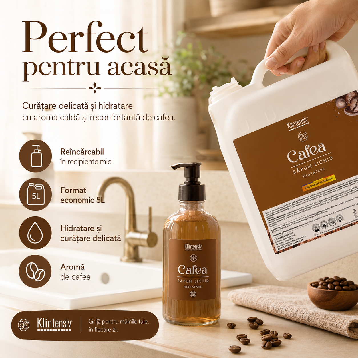Săpun lichid Klintensiv cu ingrediente biodegradabile spumă fină și efect emolient