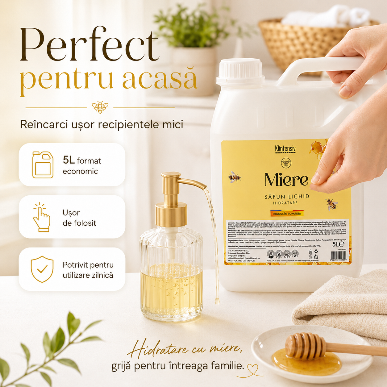 Săpun lichid Klintensiv cu ingrediente biodegradabile spumă fină și efect emolient