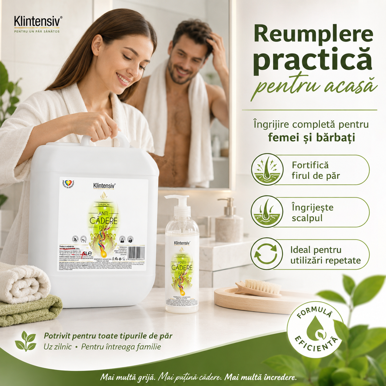 Șampon anti-cădere Klintensiv peste 94 la sută ingrediente biodegradabile pentru toate tipurile de păr