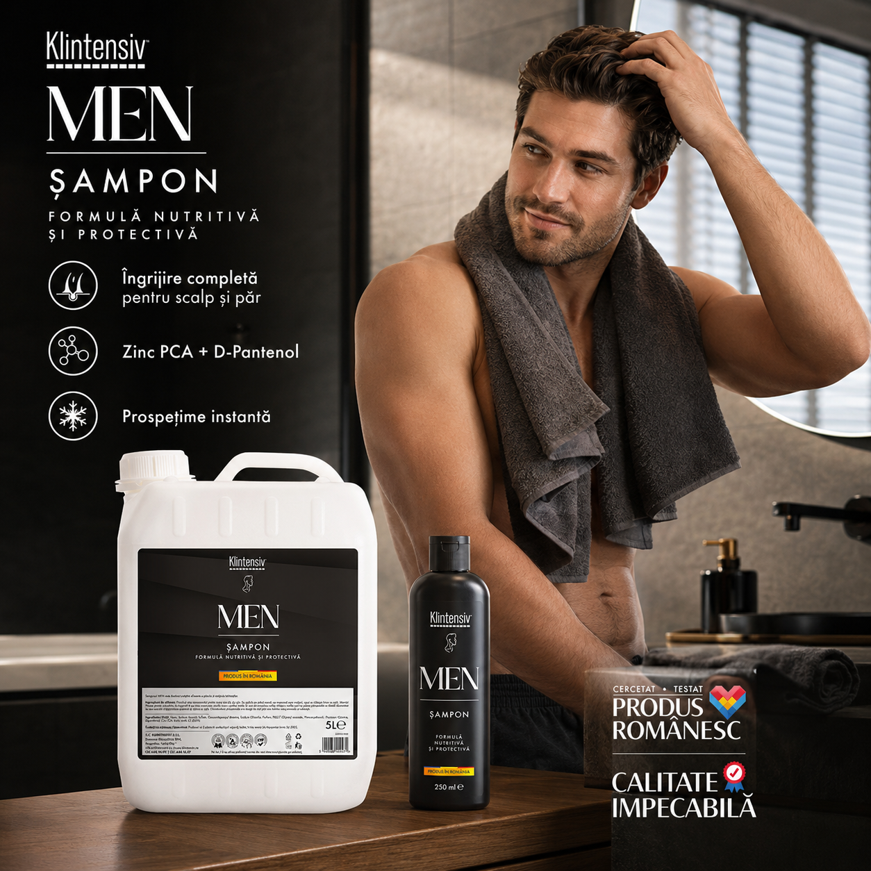 Șampon Klintensiv bărbați cu Zinc PCA pentru echilibru scalp și D-Pantenol pentru fortificare