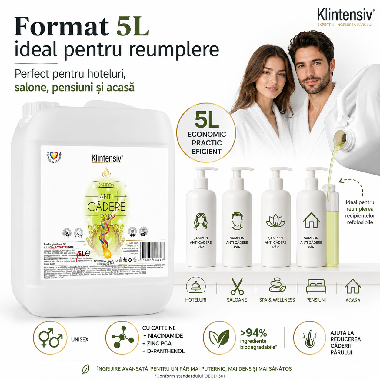 Ingrediente active șampon Klintensiv Caffeine Niacinamide Zinc PCA D-Panthenol