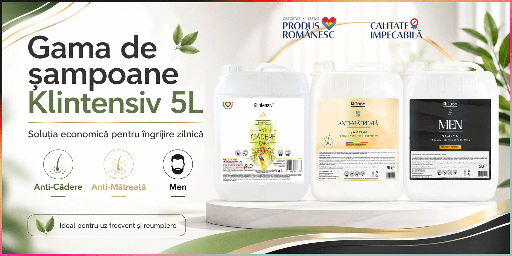 Șampon anti-cădere Klintensiv, cu Caffeine, Niacinamide, Zinc PCA și D-Panthenol, fortificare păr și &icirc;ngrijire scalp, peste 94% ingrediente biodegradabile, produs rom&acirc;nesc, 5 L