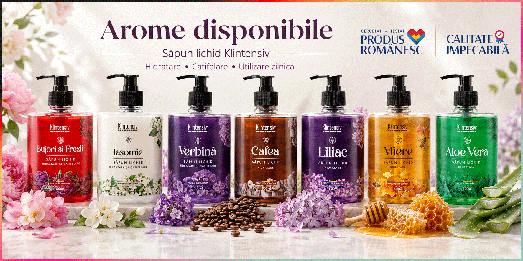 Săpun lichid Klintensiv, parfum aromat, spumă fină, efect emolient și protectiv, peste 94% ingrediente biodegradabile, pentru m&acirc;ini și tegumente, 4x Stickere