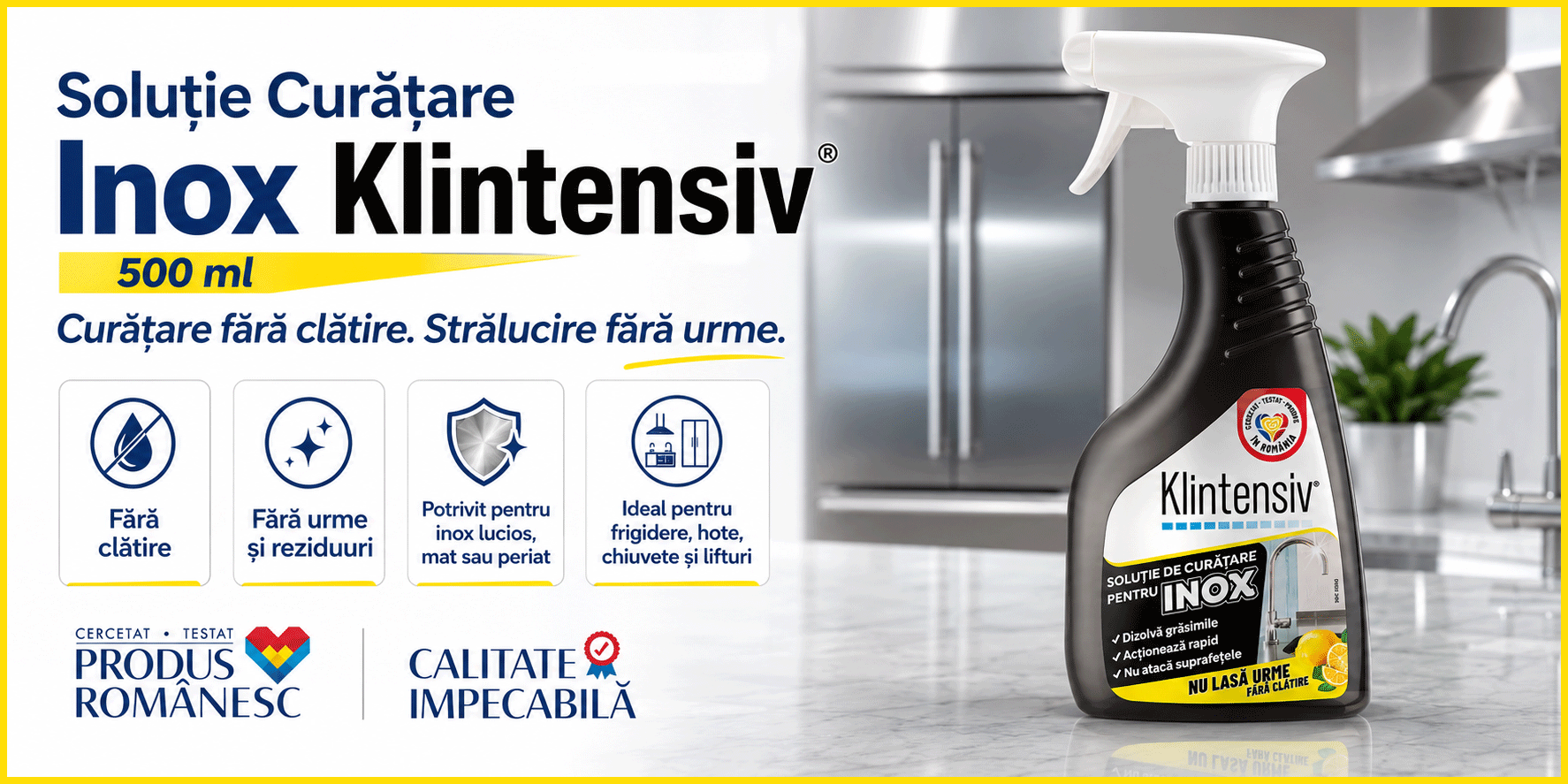 Soluție curățare inox Klintensiv fără clătire pentru inox lucios mat și periat