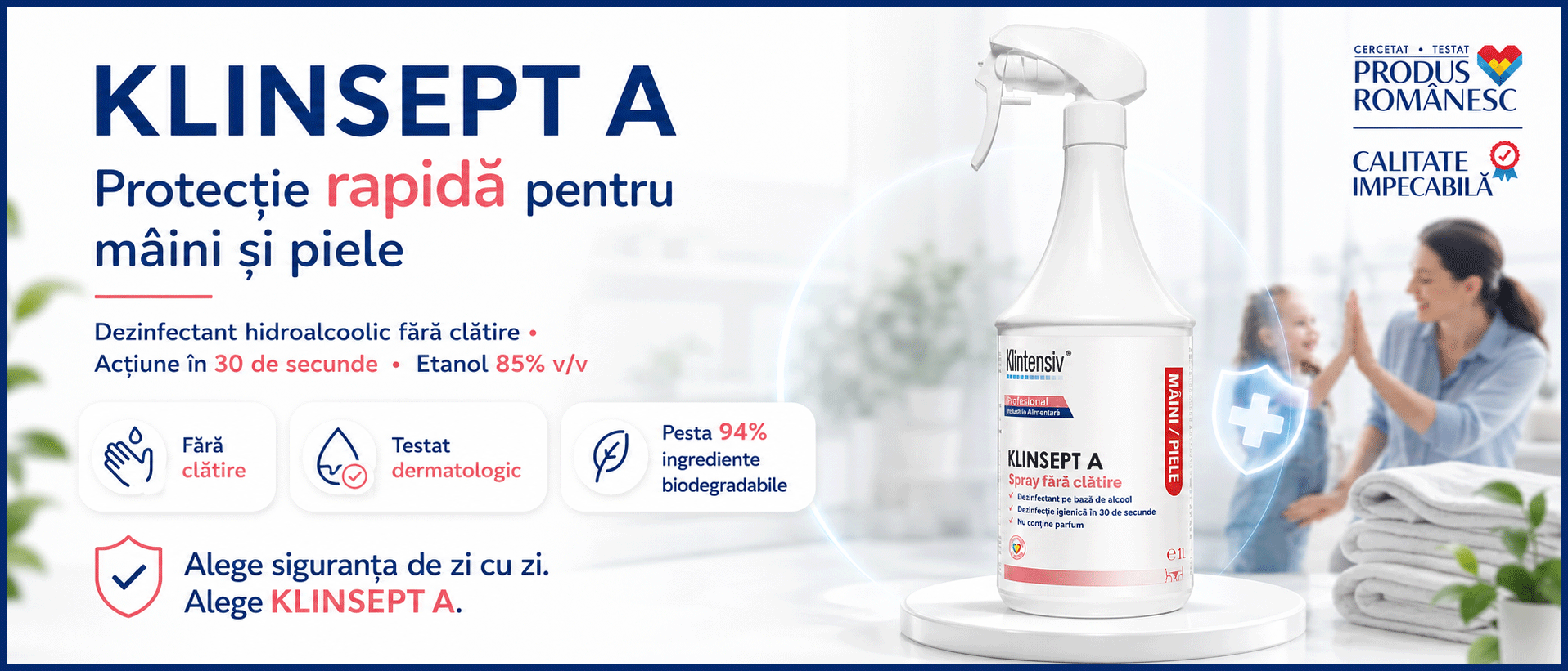 Banner Klinsept A dezinfectant hidroalcoolic pentru mâini și piele