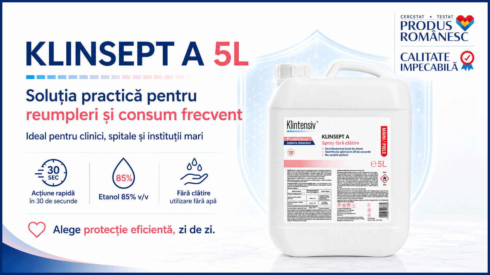 Banner Klinsept A dezinfectant hidroalcoolic pentru m&acirc;ini și piele