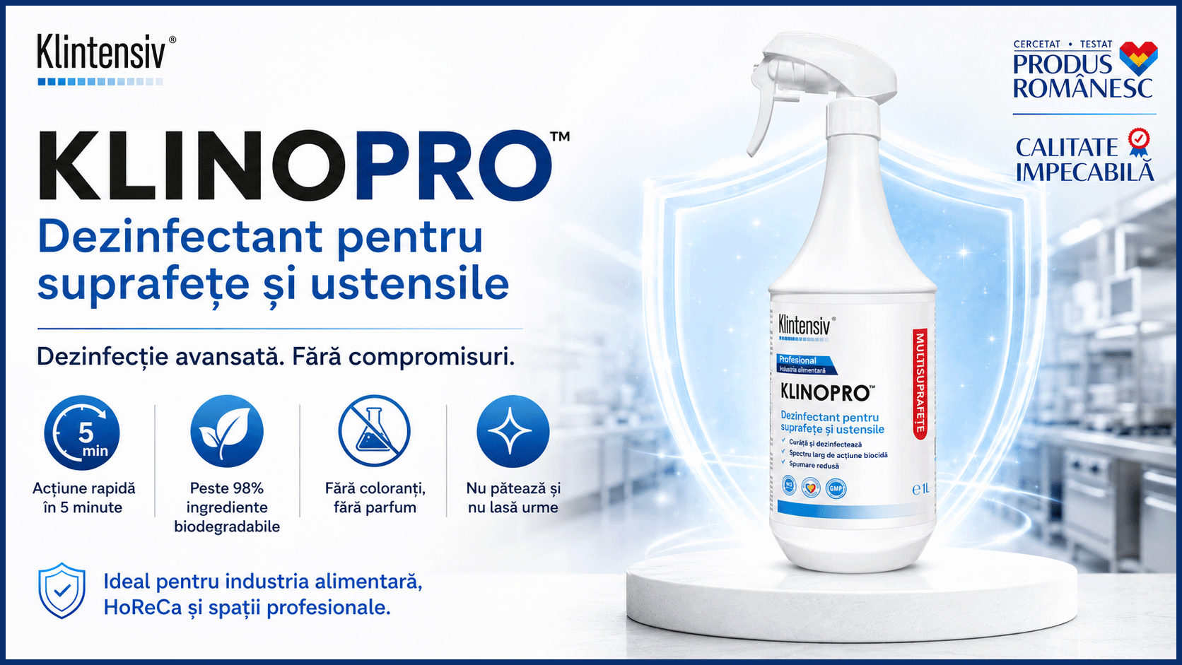 Banner Klinopro dezinfectant profesional pentru suprafețe și pavimente