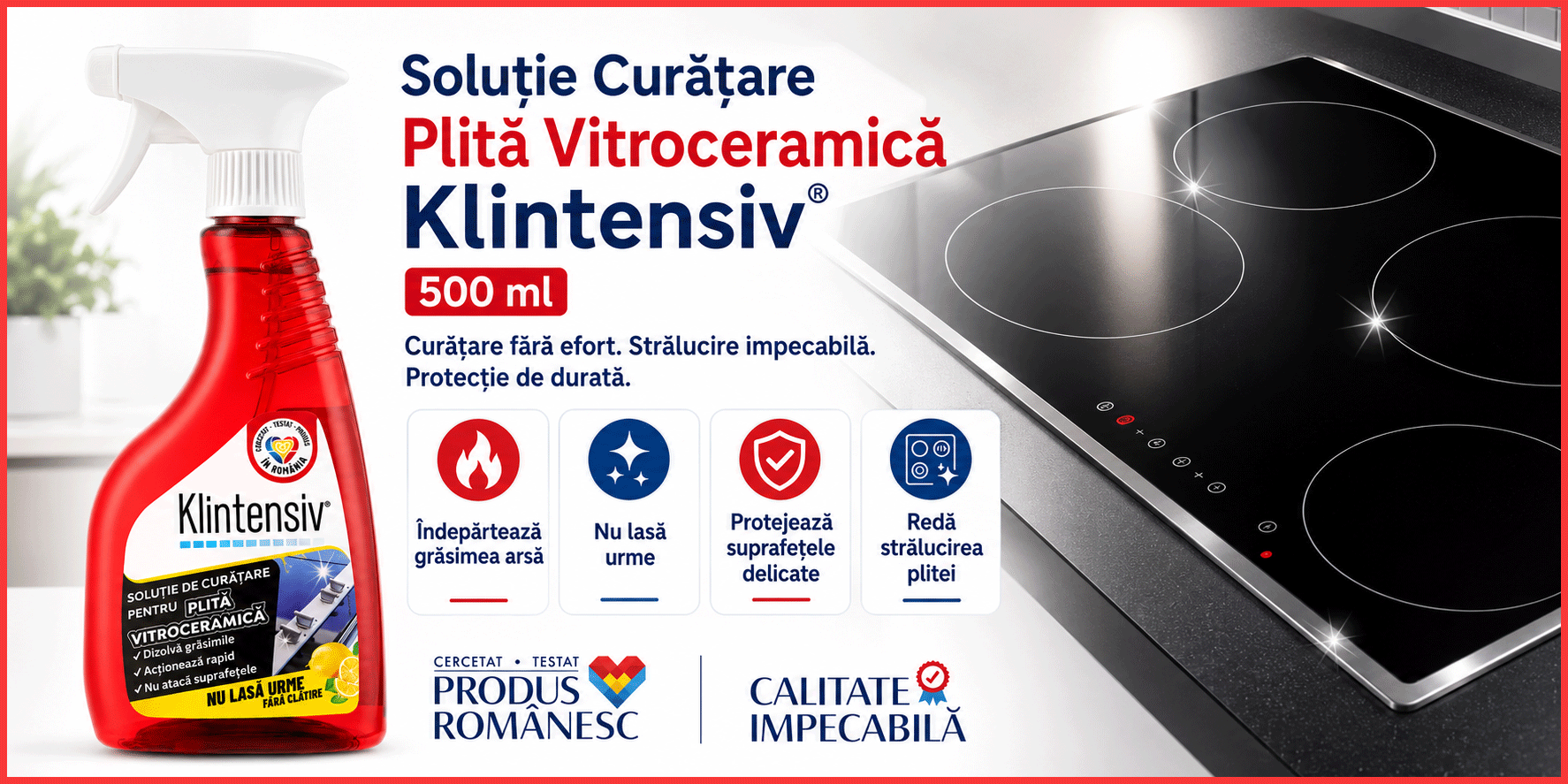 Soluție curățare plită vitroceramică Klintensiv pentru plite cu inducție și sticlă ceramică