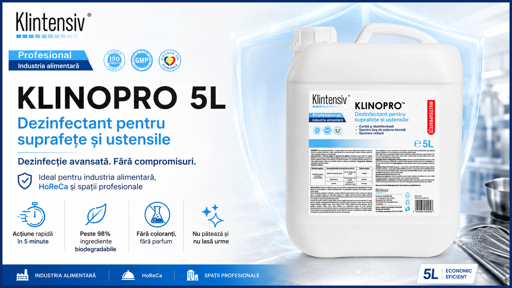 Banner Klinopro dezinfectant profesional pentru suprafețe și pavimente