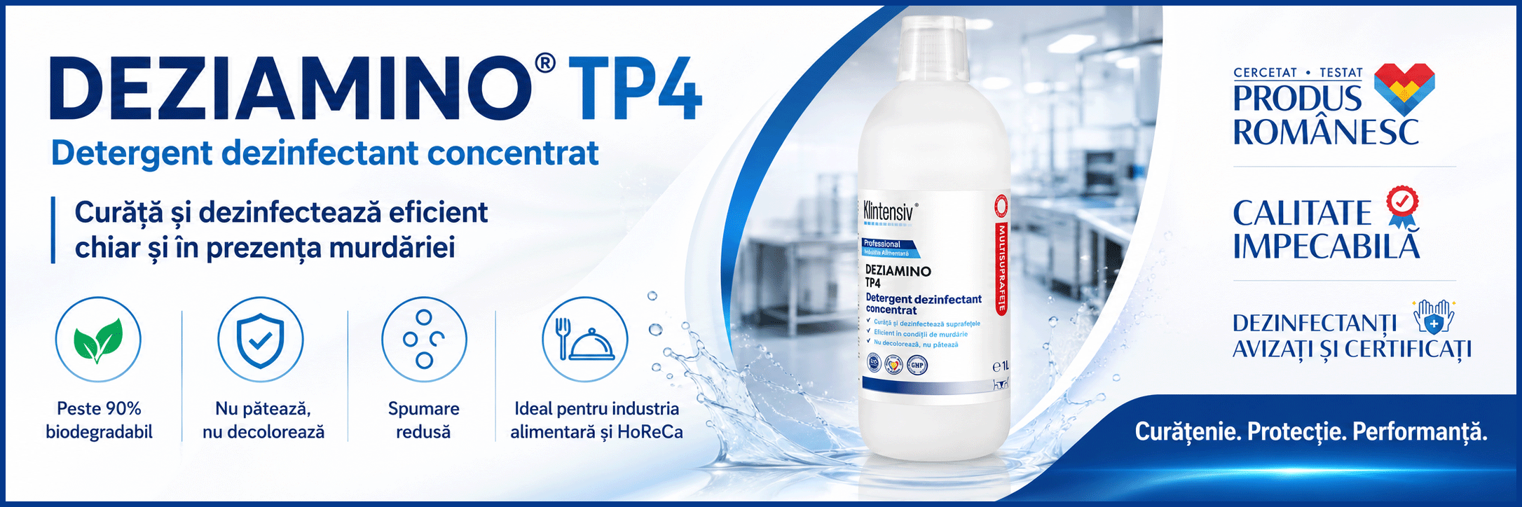 Banner DEZIAMINO detergent dezinfectant concentrat TP4 pentru industria alimentară și HoReCa